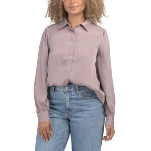 MODERN WORKS Quail Puff Sleeve Hi-lo Button Front Blouse